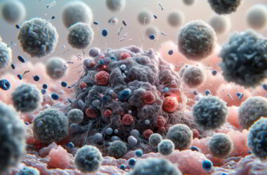 image depicting cancer cells being destroyed by the immune system.